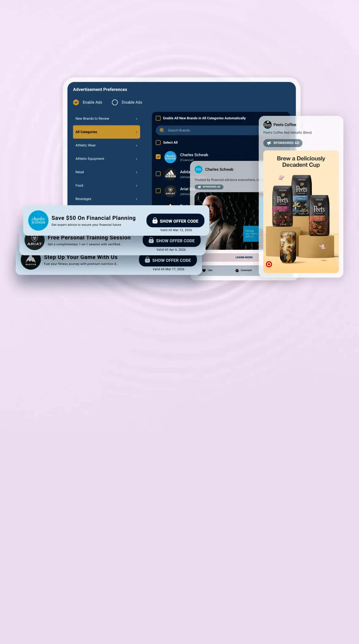 Earn money from brands and earn through ads or special offers for your fans. You control the ad network.